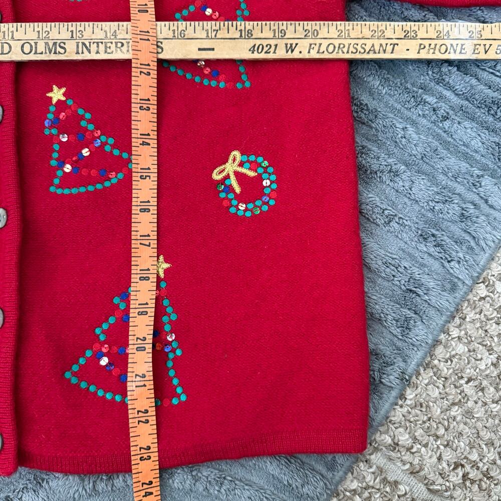 Wool Blend Red Sequin Christmas Novelty Vintage Holiday Sweater Cardigan 90’s - Picture 5 of 6